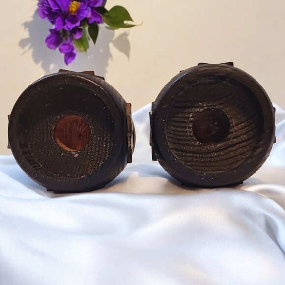 Mid Century Swedish Rustic Farmhouse Hand-Carved Wooden Candlestick Holders - Picture 4 of 5